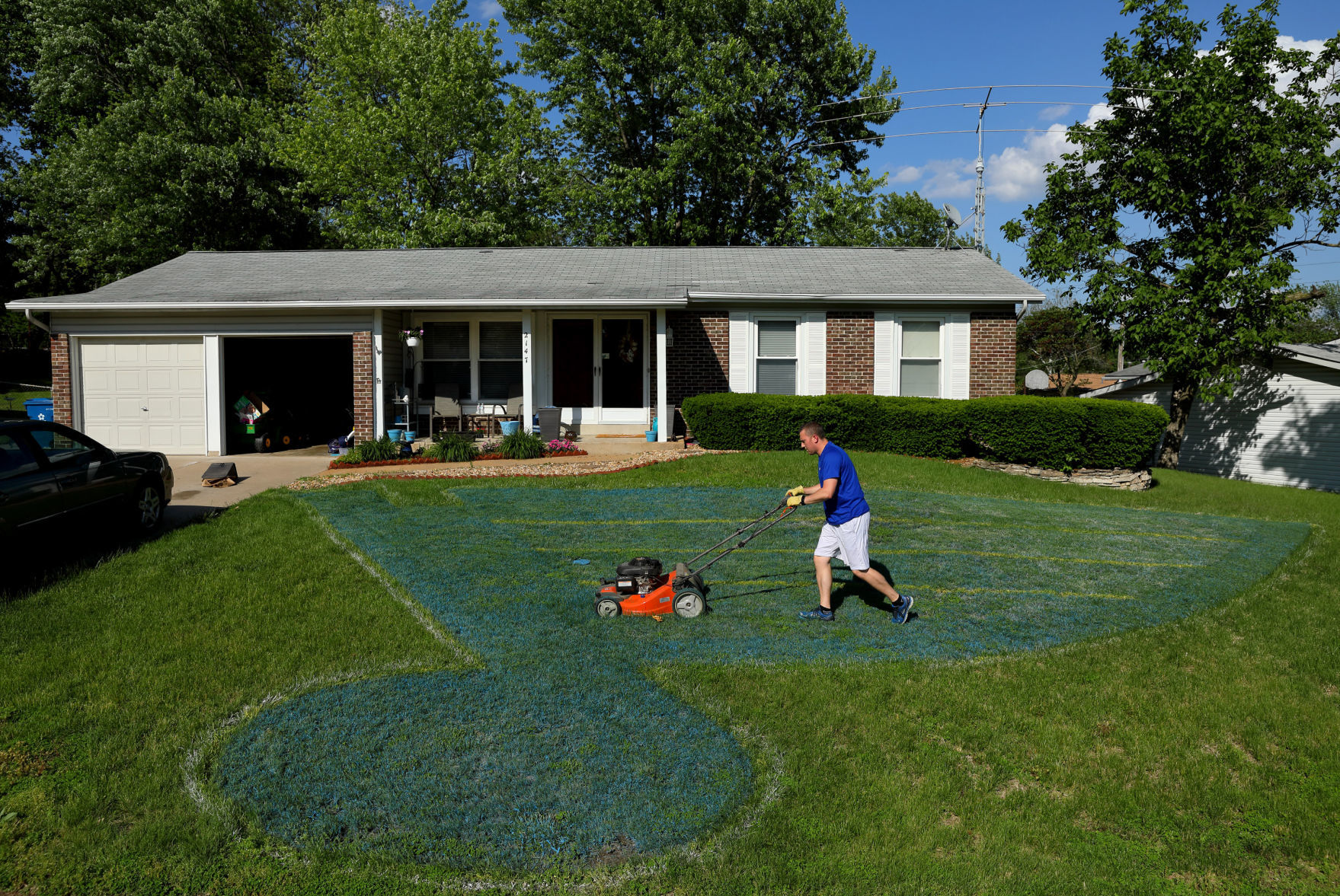 St. Louis Blues fan paints his yard with logo